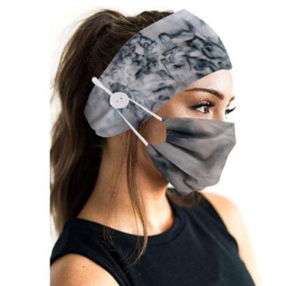 Face mask headband set - gray tie dye